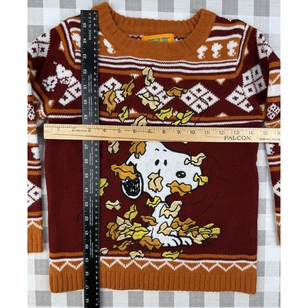 Peanuts Snoopy Fall Leaves Sweater Kids XL 7 Orange Cozy Autumn